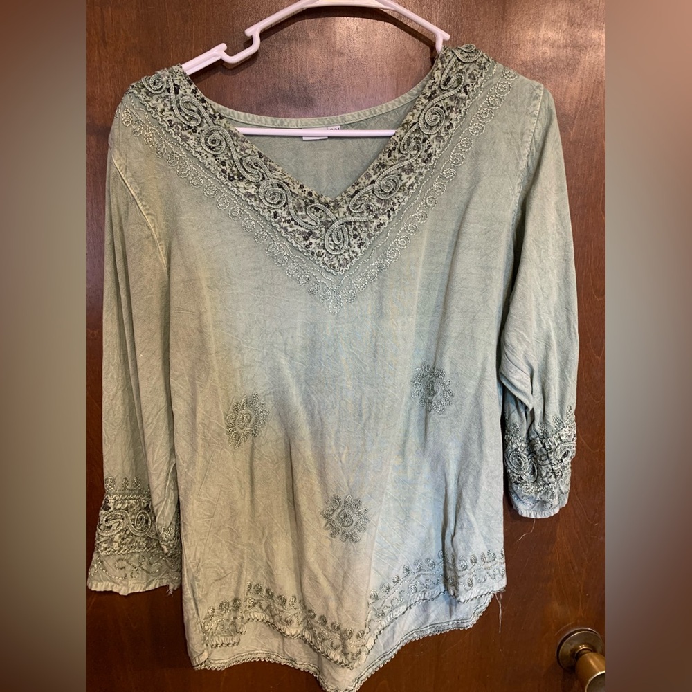 Embroidered Green Women's Top